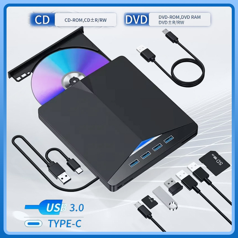 Zewnętrzny napęd optyczny 7 w 1 USB 3.0 Typ C CD DVD RW Nagrywarka Czytnik Odtwarzacz DVD TF SD Typ Tacki Do Laptopa PC Komputera Stacjonarnego