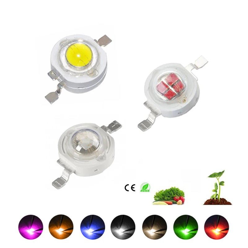 10 Uds 1W 3W 5W diodos de lámpara de Chip LED de alta potencia blanco cálido blanco frío 10000K 30000K rojo verde azul amarillo 440 660nm cuentas de luz