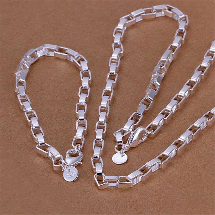 Collana di bracciali a catena con scatola lunga classica in argento sterling 925 da 5 mm Set di gioielli per uomo Accessori da sposa per feste di moda Regali