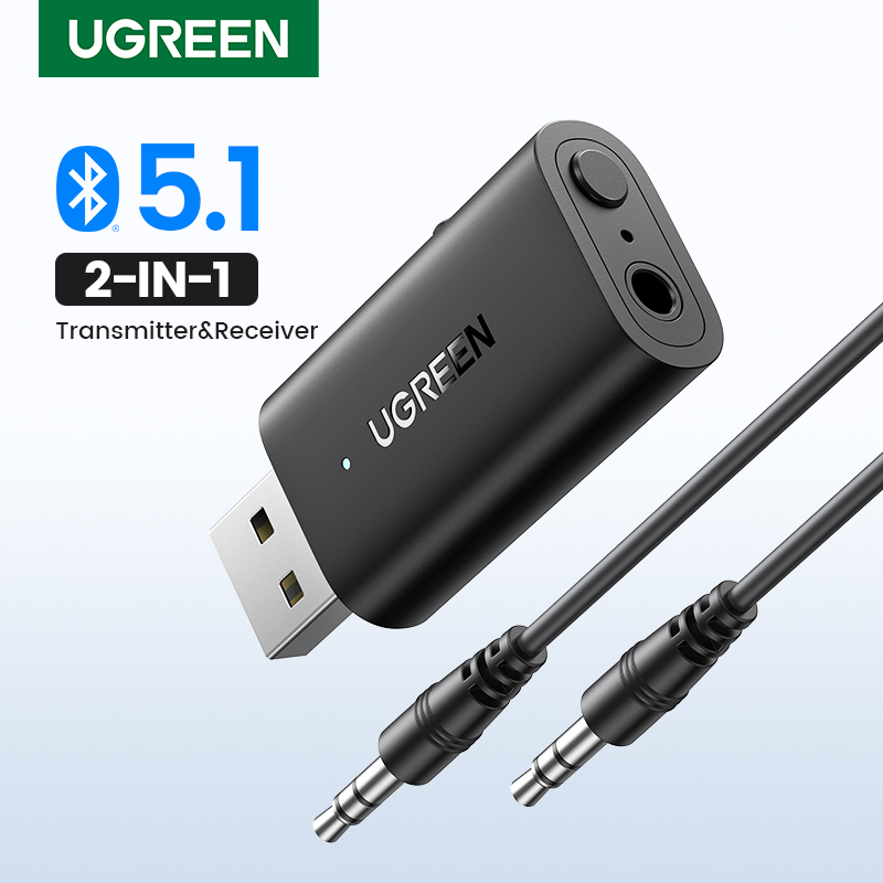 UGREEN 2 in 1 Bluetooth Auto Adapter Bluetooth 5,1 Stereo Sender Empfänger Wireless 3,5mm Aux Jack Adapter Auto Kit mic