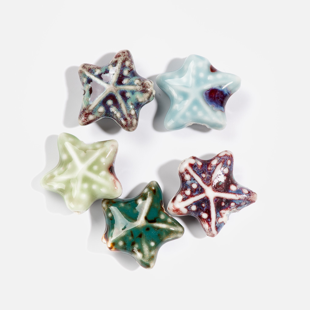 20 # 5 Stück Ocean Series Mehrfarbige Seestern-Keramikperlen Pentagramm-Porzellan-Anhänger # MY519