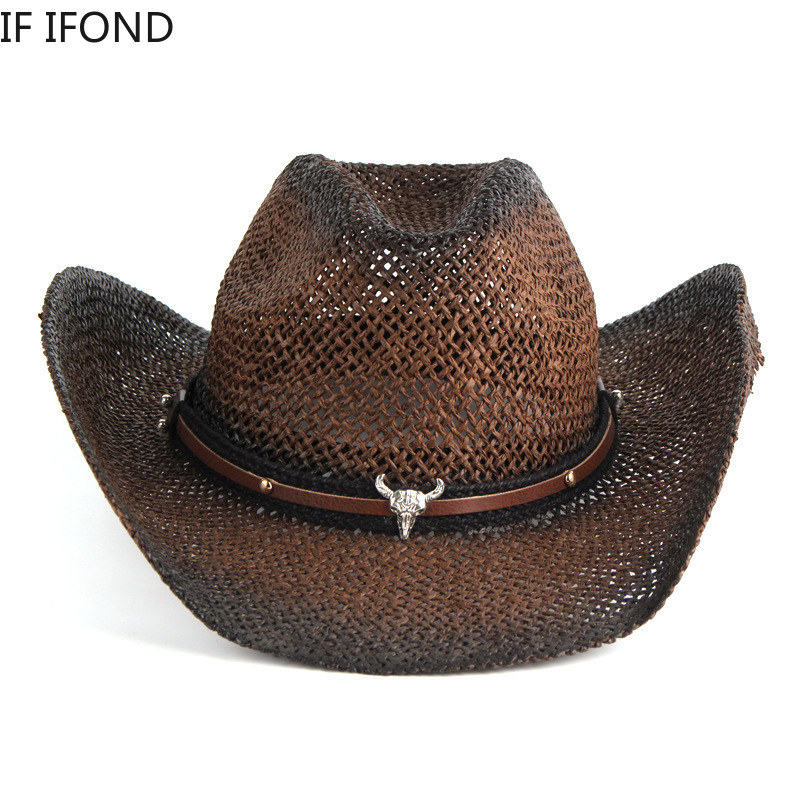 Cappello da Cowboy occidentale cavo intrecciato fatto a mano per uomo donna estate Cowgirl all'aperto cappello da sole in paglia sombrero hombre