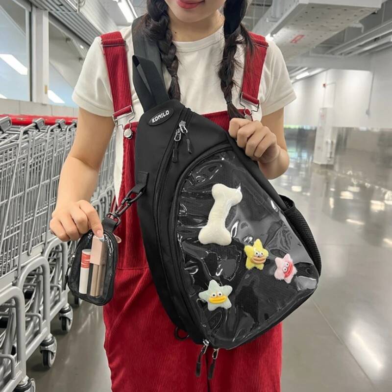 Bolsa Transversal Feminina Y2K Transparente com Zíper, Estilo Vintage, Casual, para Viagem, Simples e Versátil, Tipo Ita Bag