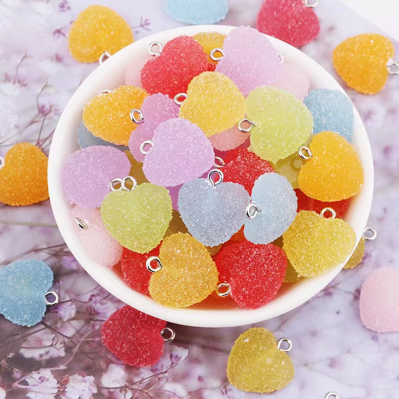 10 pièces 16mm Simulation coeur forme doux bonbons mignon breloques pour pendentif bricolage boucles d'oreilles collier bijoux accessoires trouver