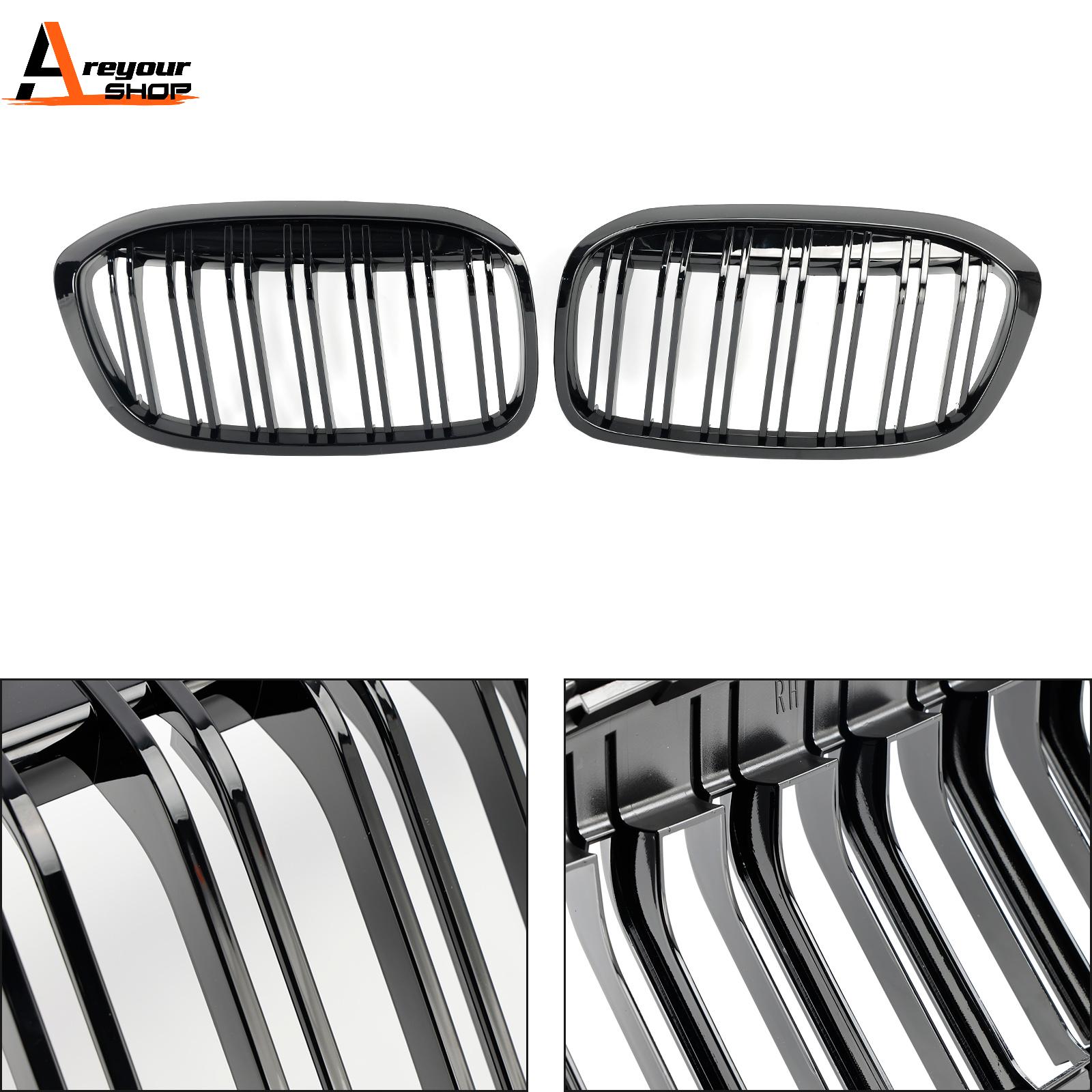 Areyourshop 2 szt. Czarny błyszczący przedni Grill nerkowy kratka pasuje do BMW 2 Series F45 F46 2018 2019 2020 2021