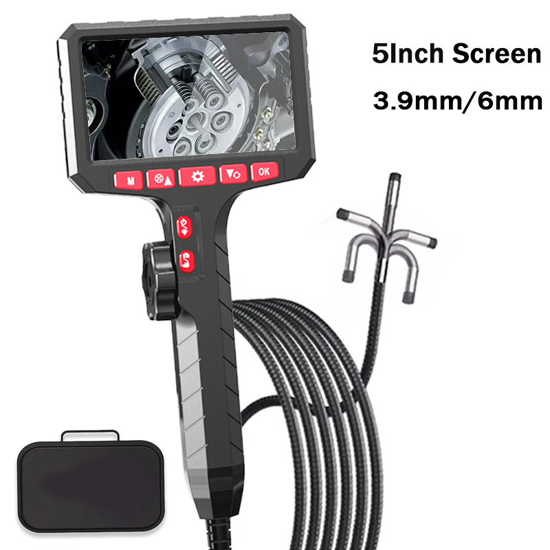 Boroscopio de 5 pulgadas, cámara de 3,9/6,0 mm, HD 1080P con iluminación LED para reparación de automóviles, inspección de plomería puede zoom