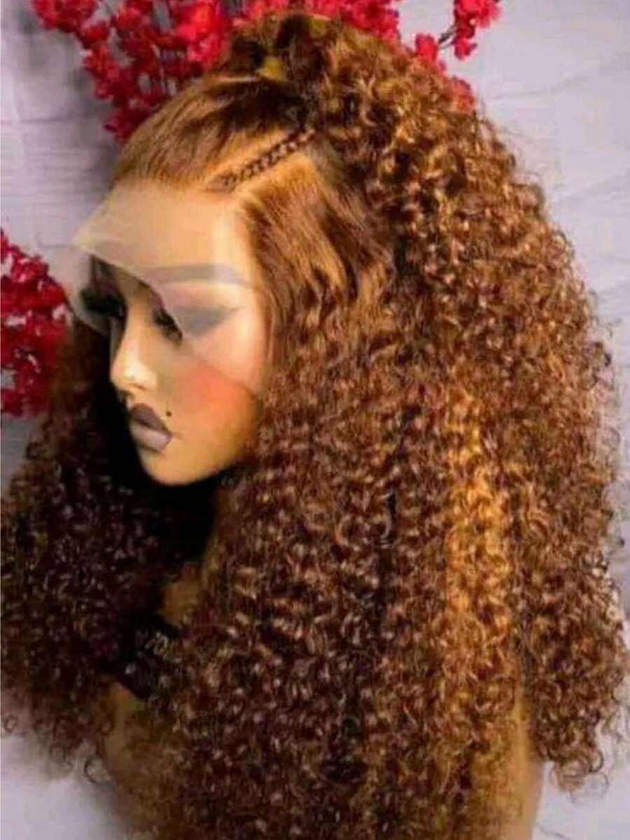Peruca de Cabelo Humano Cacheado Castanho Mel com Destaques 4/27, Transparente HD 13x4 Lace Frontal, Cor Ombré, Ondas Profundas