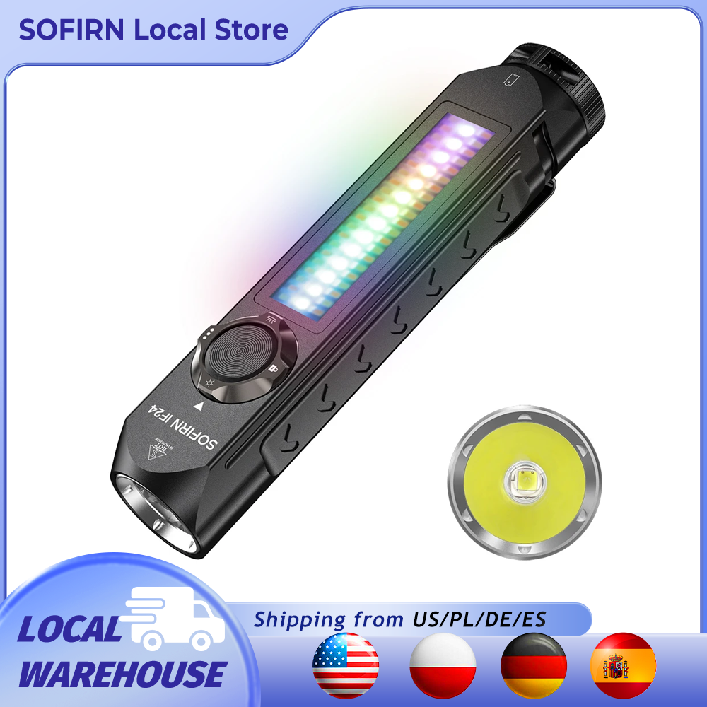 Sofirn IF24 Lampu RGB SST40 2000lm Senter LED Kuat 5V 2A 18650 USB C Senter Isi Ulang IP66 Tahan Air dengan Magnetik