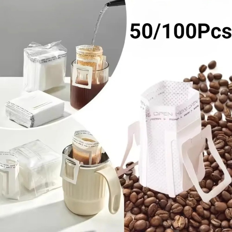50/100Pcs Coffee Filter Paper Bags Disposable Drip Coffee Bag Handle Hanging Ear Espresso Coffee Accessories Tea Tool