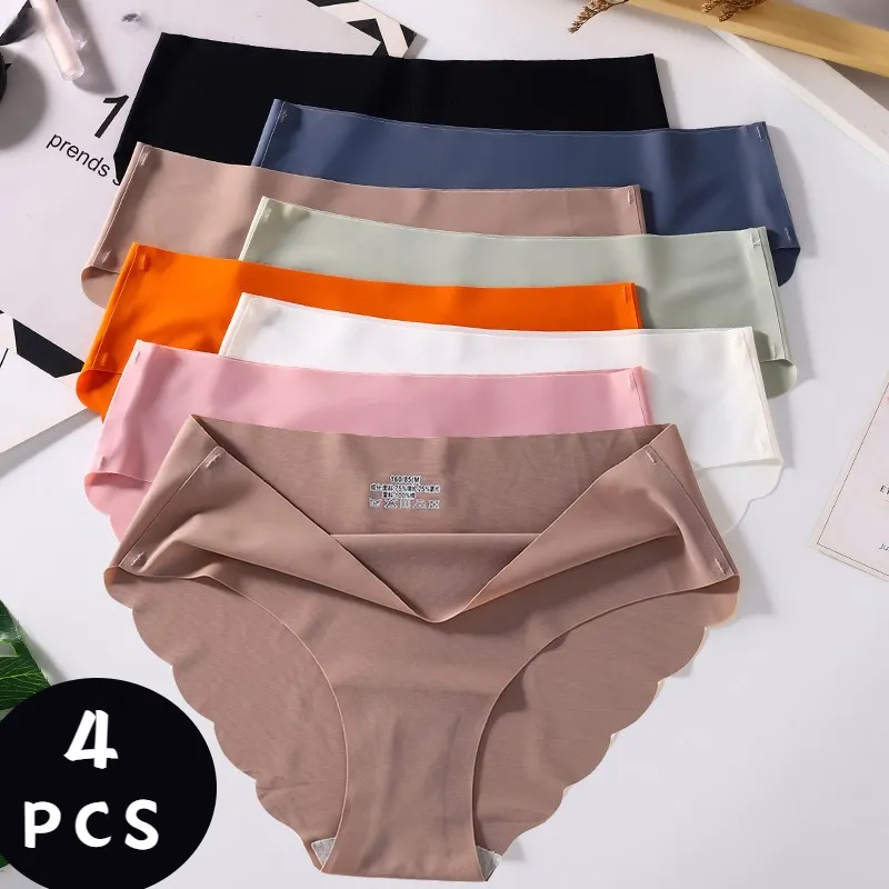 4 unids/lote de bragas sin costuras para mujer, bragas lisas, ropa interior femenina de seda antideslizante, bragas ligeras suaves y finas, calzoncillos para mujer