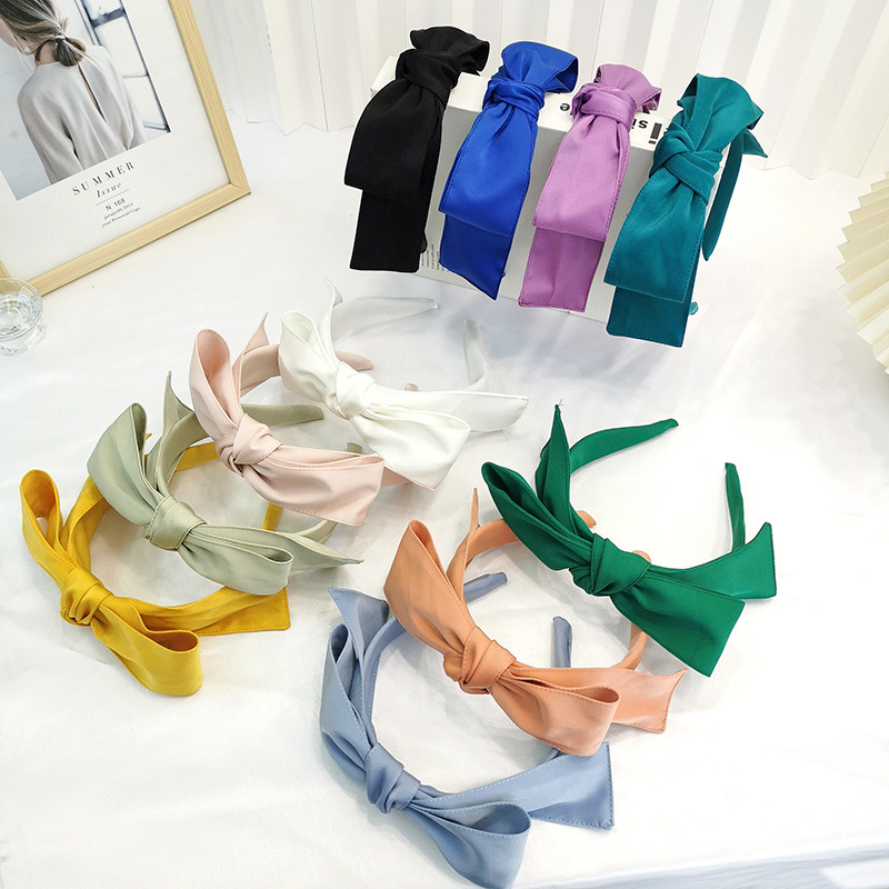 Bunte Satin Großen Bogen Hair Stirnbänder Ornament Zubehör Haar Zubehör Großhandel