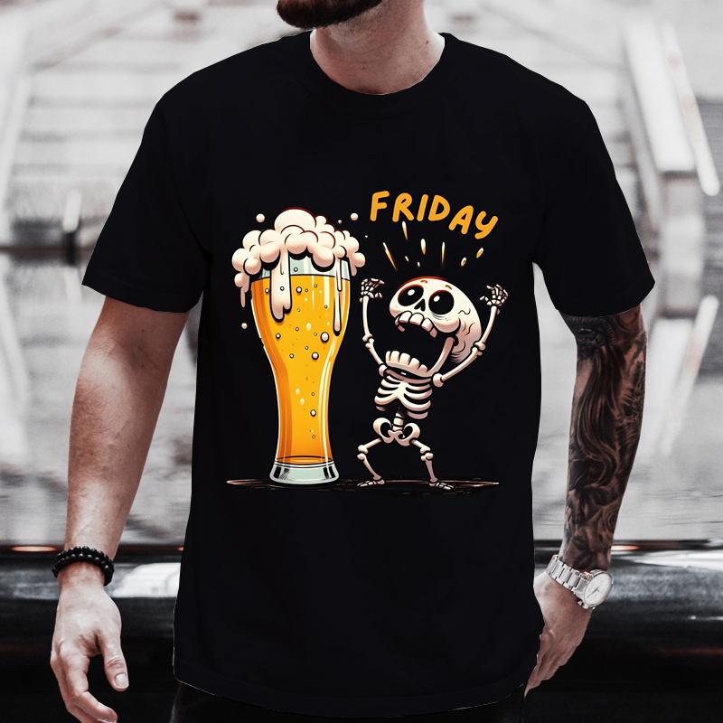 Gran oferta de verano, camisetas de cerveza, camiseta divertida con estampado de calavera 3D para hombres, nueva camiseta de gran tamaño a la moda, camisetas informales de manga corta con cuello redondo