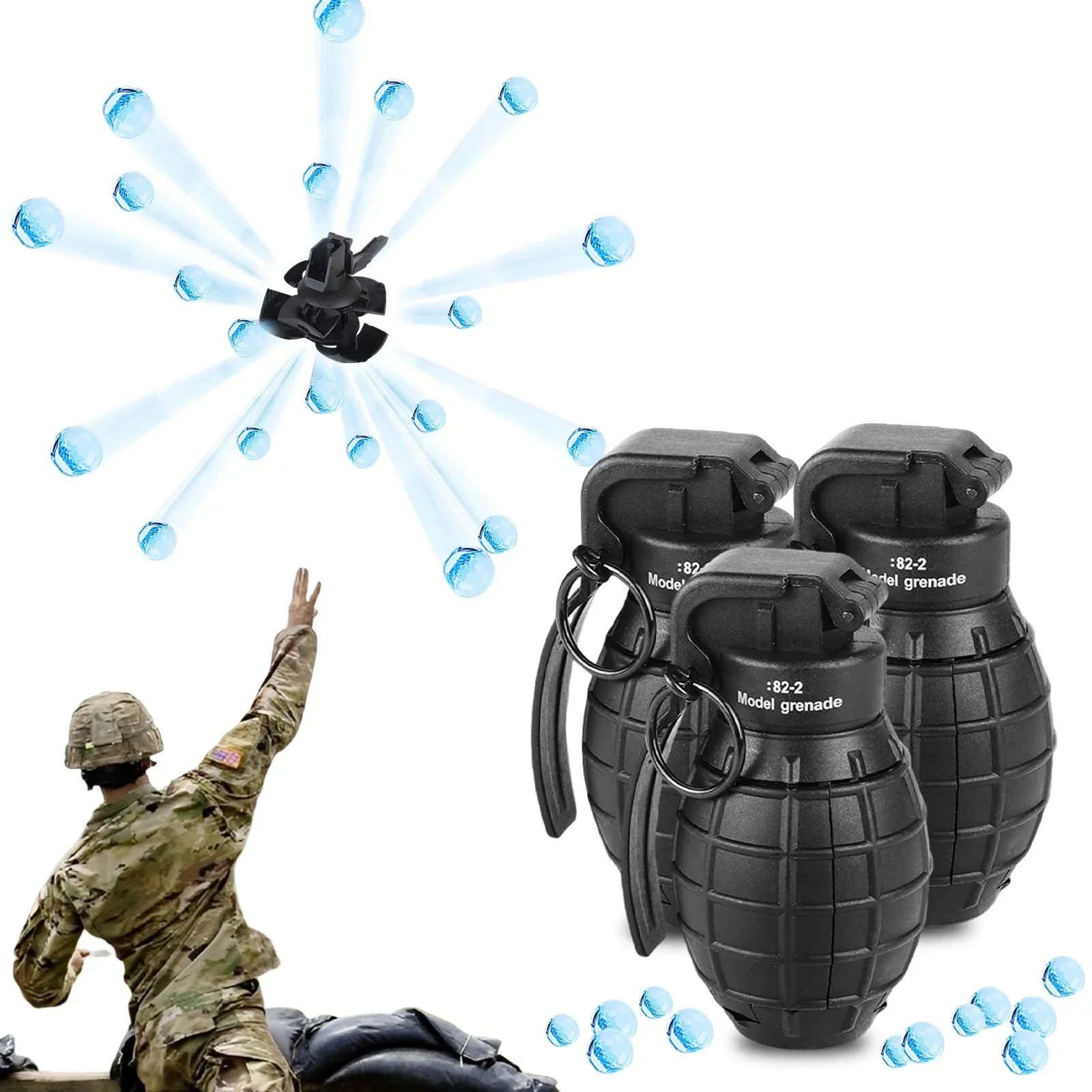 1/3 peças m26a2 modelo de granada de nylon brinquedo de granada de explosão, modelo de granada airsoft, anti-queda, recarregável, bola de gel, confete, farinha