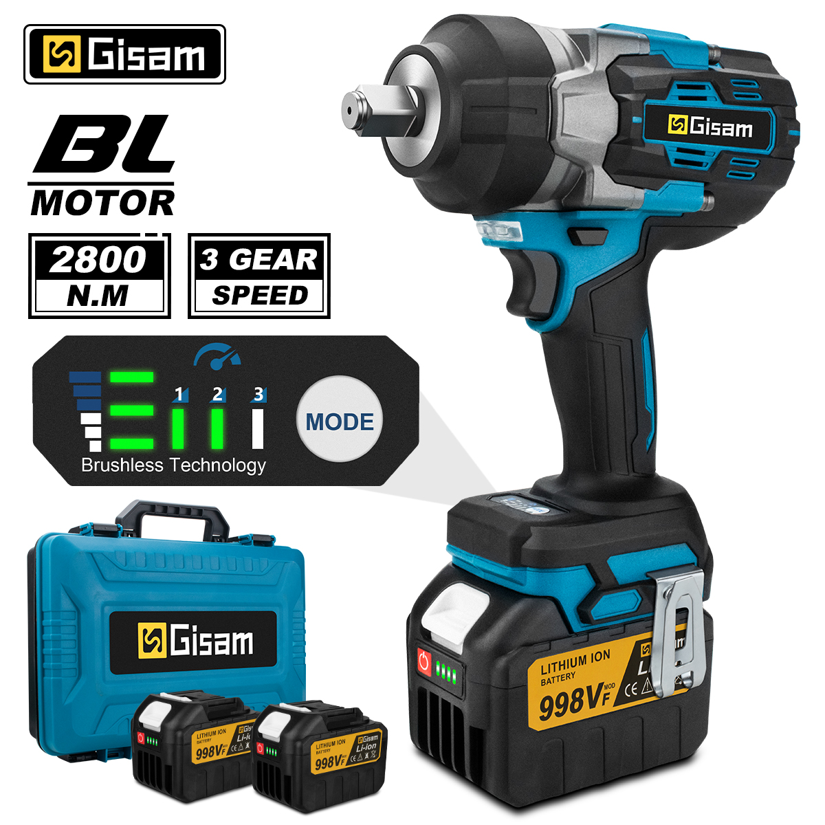 GΣ 2800 N.M Drehmoment Bürstenloser elektrischer Schlagschrauber 1/2 Zoll Schraubendreher Akku-Schraubenschlüssel Elektrowerkzeug für Makita 18V Akku Pin