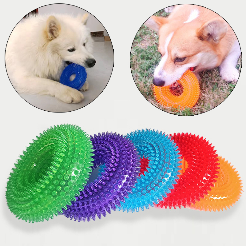 Strong Donut TPR Pet Dog masticare giocattoli con squittio per cani di piccola taglia Bulldog francese Corgi Border pastore Puppy Pets accessori
