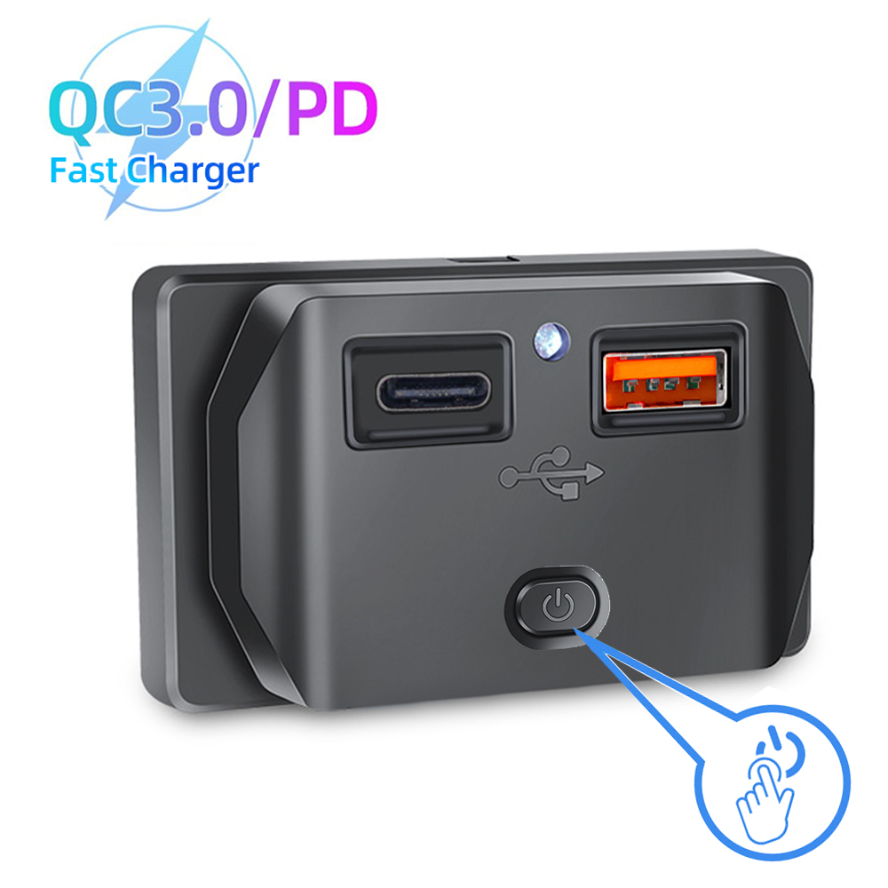 PD Typ C QC 3.0 USB-Schnellladebuchse mit Schalter, LED-Licht, Steckdose, Schnellladung für 12 V, 24 V, Auto, Motorrad, Wohnmobil, Boot