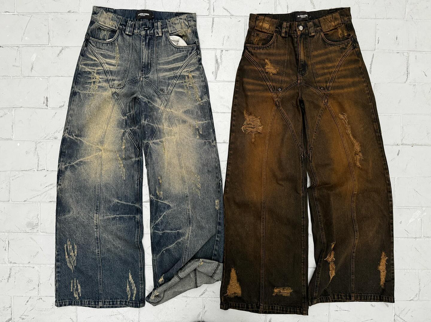 Y2k ジーンズレトロユーズド加工ハイウエストだぶだぶのジーンズパンクヒップホップ男性女性ワイドレッグストレートデニムパンツだらしないストリート