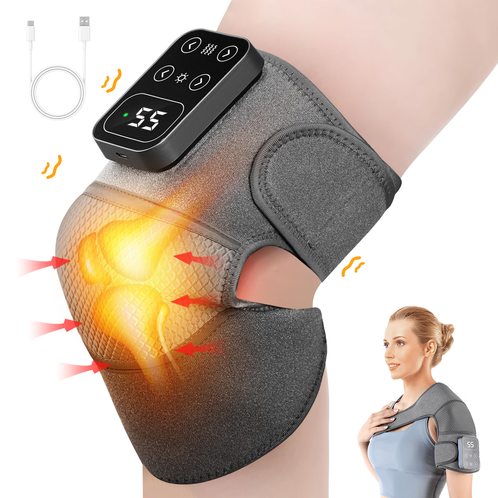 Podgrzewany masażer na kolano, podgrzewany stabilizator kolana, podgrzewane podkładki na kolano z wibracjami, akumulatorowy stabilizator kolana 3 w 1 do kolana/łokcia