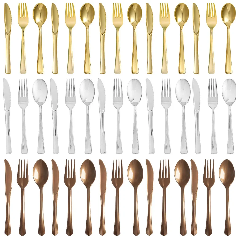 10pcs Golden Disposable Cutlery Knifes Forks Spoons Birthday Decorations Wedding Dolce Vita Adult Party Suppllies Christmas