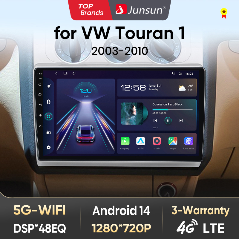 Radio samochodowe Junsun do Volkswagen Touran 1 2003 - 2010 bezprzewodowe CarPlay Android Auto inteligentne systemy samochodowe No 2 din 2din DVD