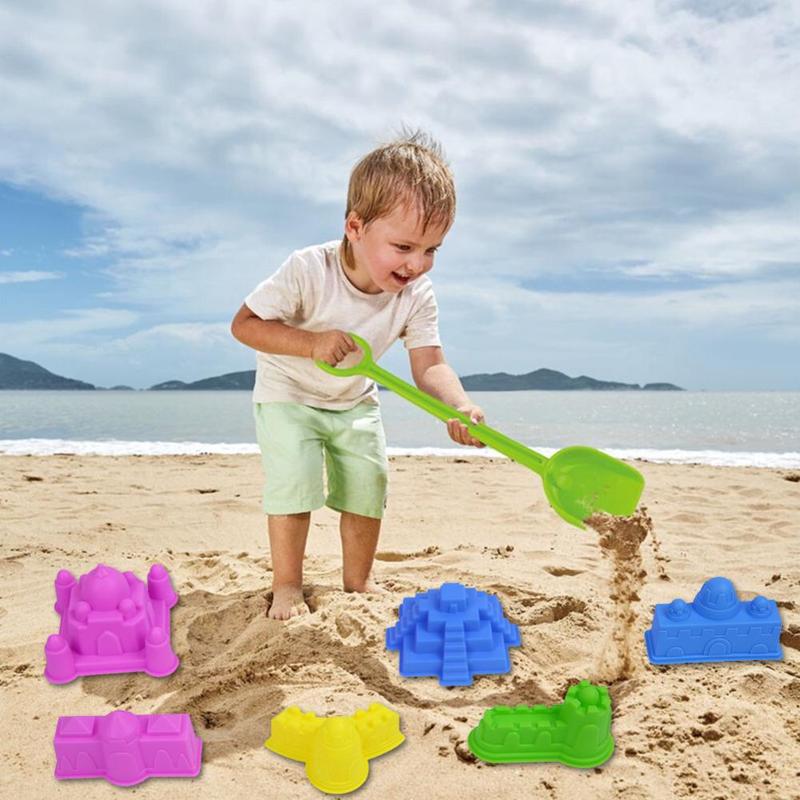 Set di 6 Giocattoli da Spiaggia, Vari Strumenti per Giochi di Sabbia, Stampi in Plastica per Castelli, Divertimento all'Aperto, Giochi Interattivi Genitore-Figlio