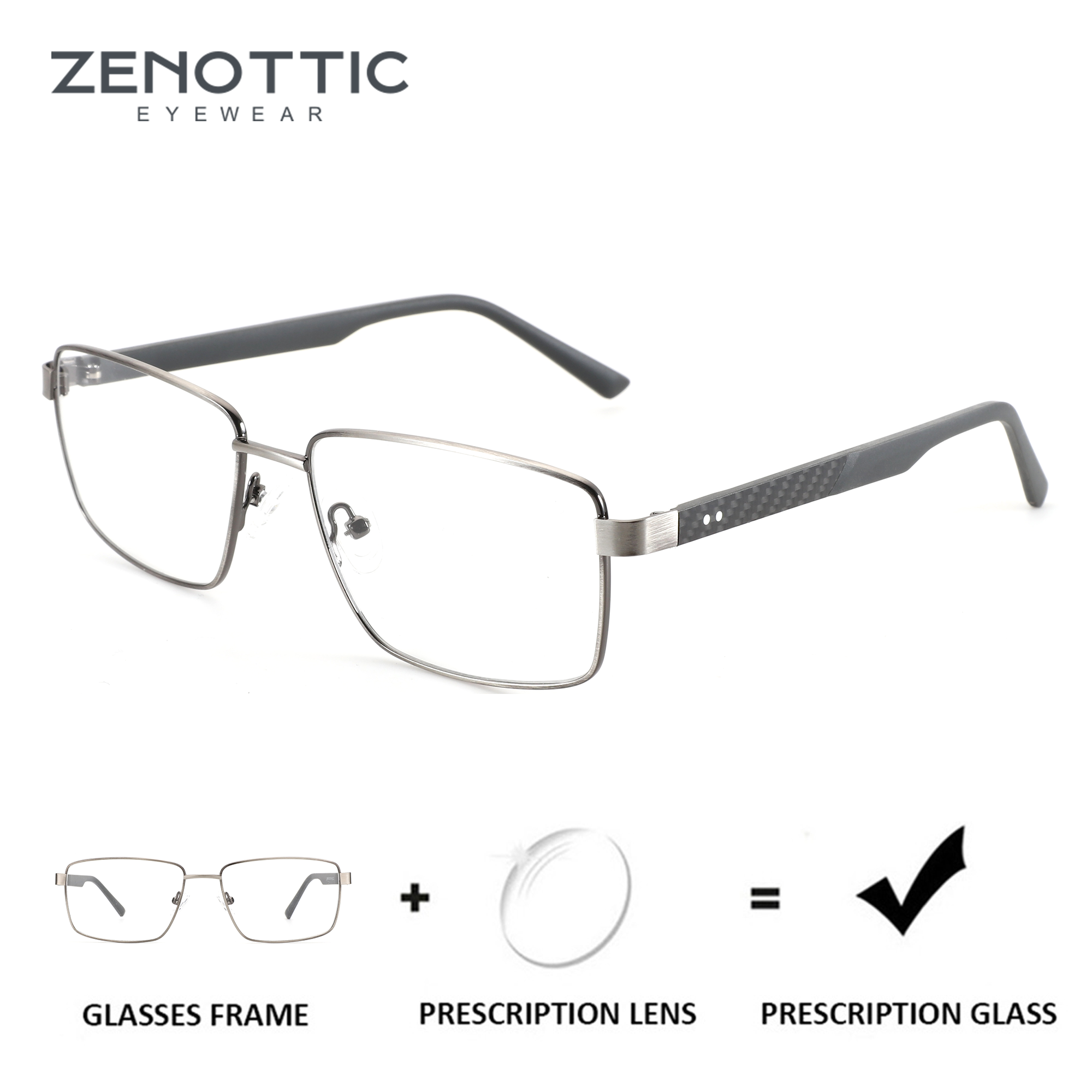 ZENOTTIC (Ukuran S) Kacamata Resep Persegi Panjang Logam Modis untuk Pria Kacamata Miopia Lensa Optik Multifokal Fotokromik