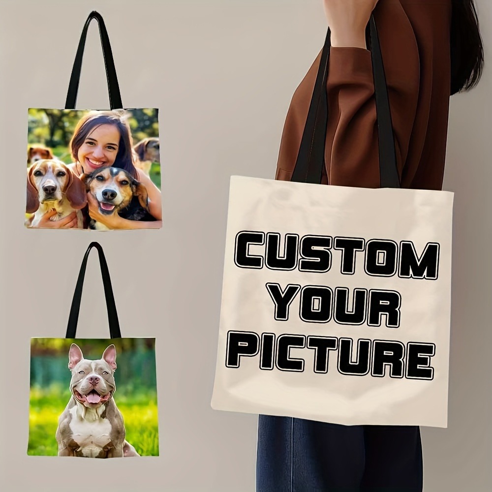 Tas Tote Poliester Custom dengan Cetak Foto Personal, Tas Selempang Lipat dengan Desain Reusable, Tas Penyimpanan, Tas Belanja