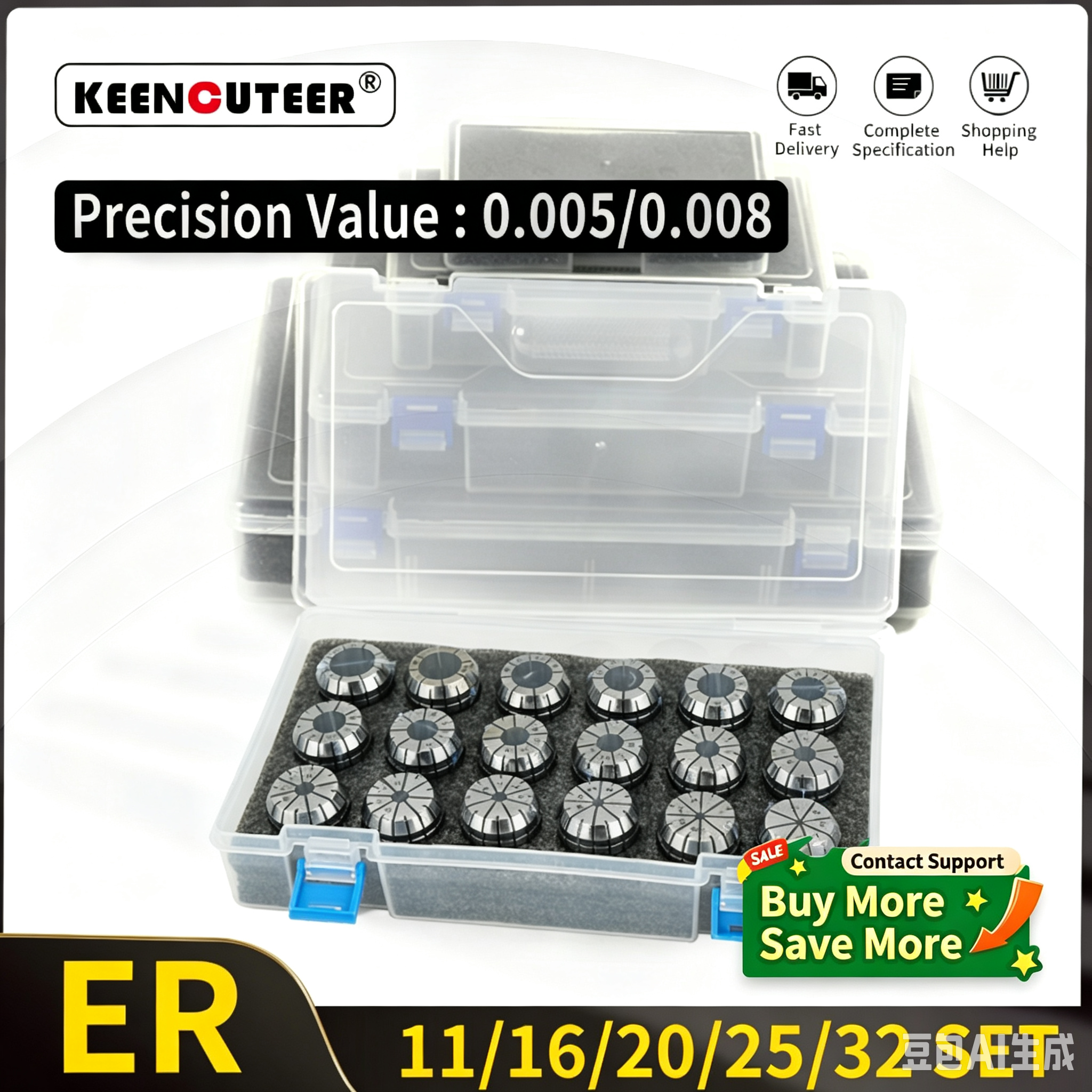 Conjunto de pinças ER20 de alta precisão 0.008, conjunto de pinças de mola ER, ER11, ER16, ER25, com tolerância opcional de 0.005 para fresamento e roscagem CNC.