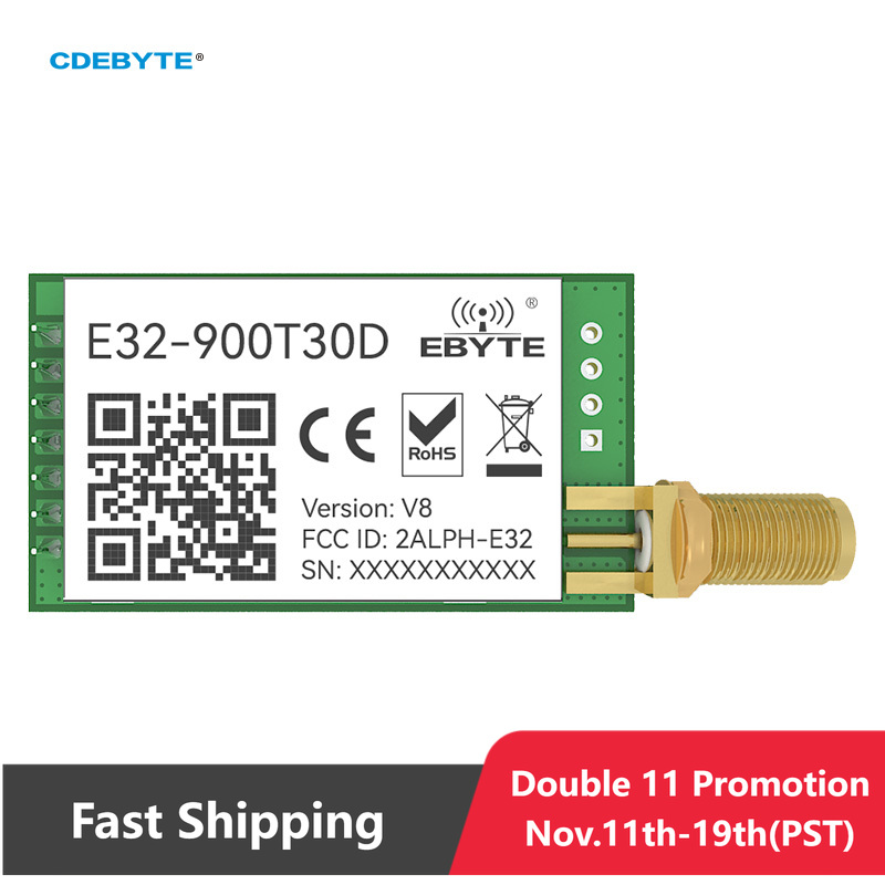 LoRa Wireless-Modul 868/915 MHz E32-900T30D V8, unterstützt Luftwachen, DIP, 100 mW, Long Range Wireless-Modul-Transceiver