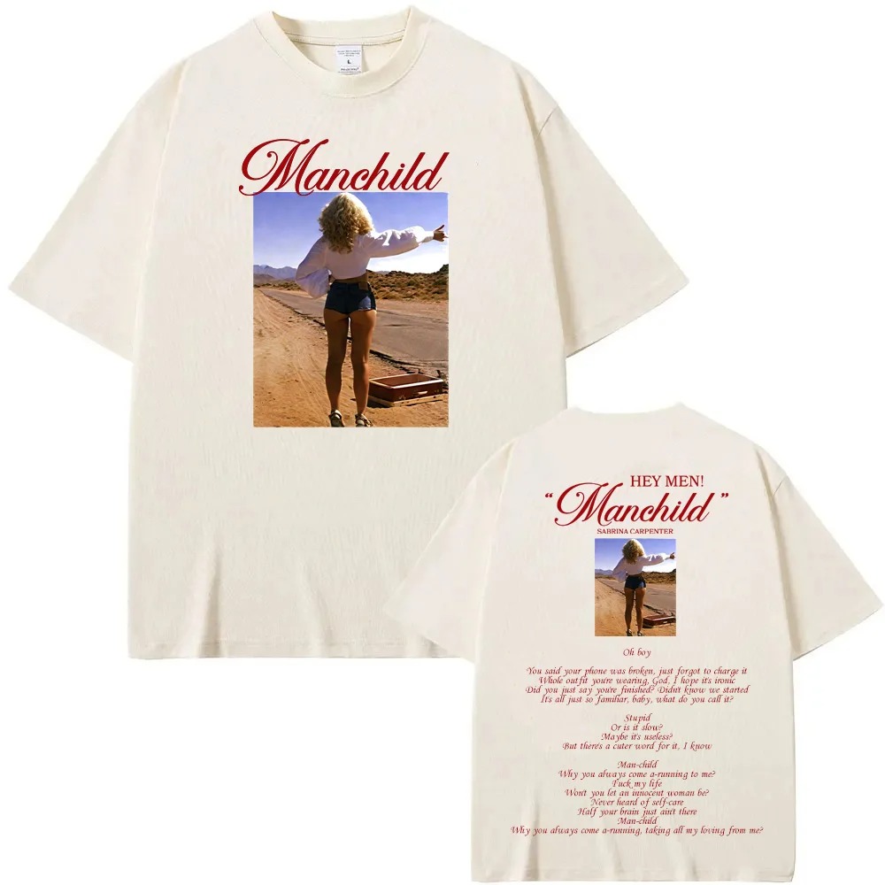 เสื้อยืดพิมพ์ลายกราฟิก Sabrina Carpenter Manchild สไตล์สตรีทแวร์ ฮิปฮอป แร็ปเปอร์ แฟชั่น สำหรับผู้หญิงและผู้ชาย คอกลม ทรงหลวม โอเวอร์ไซส์