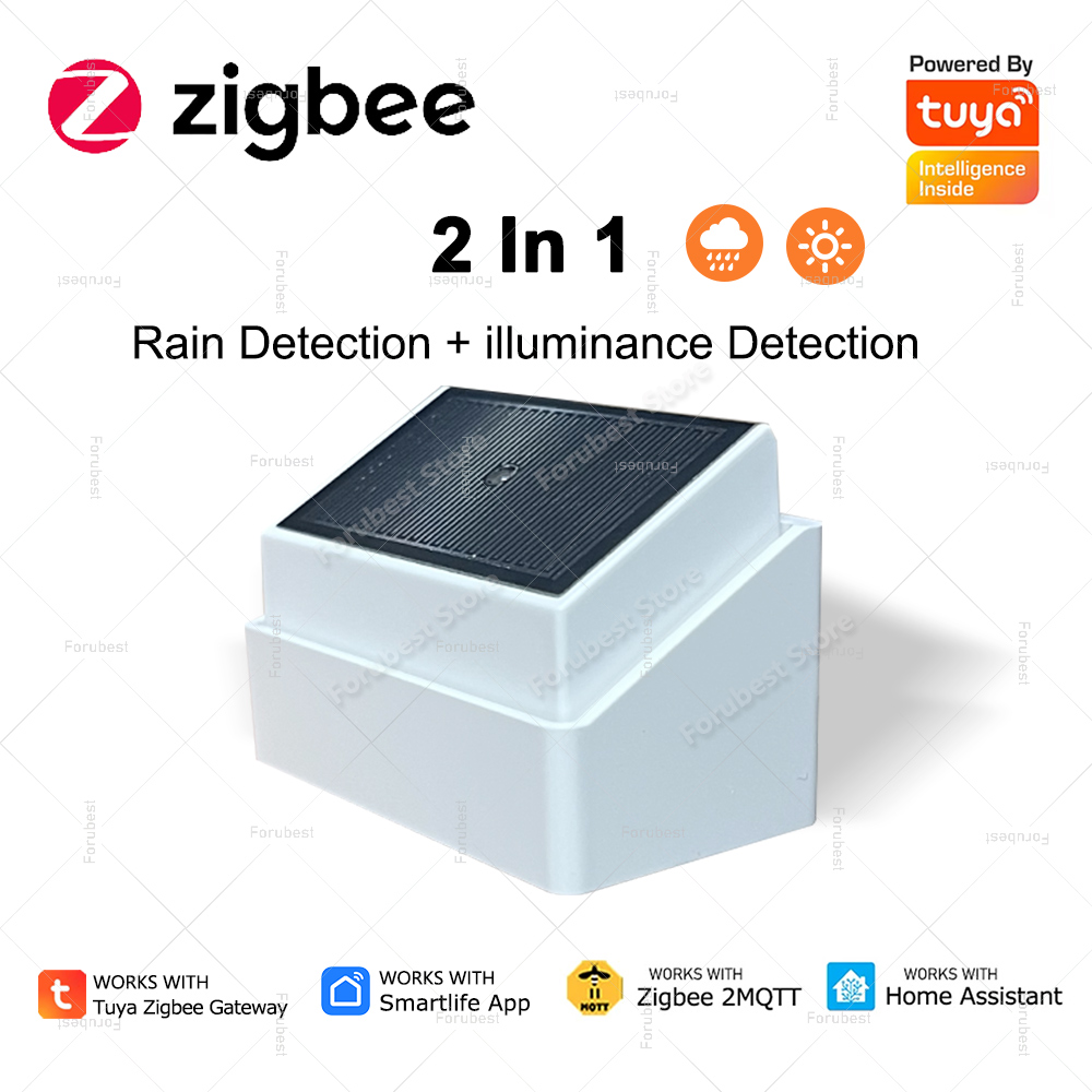2 In 1 Zigbee Regendetector Regensensor Met Helderheid Lichtdetectie Voor Tuya/Home Assistant/Zigbee2MQTT Scènes koppeling