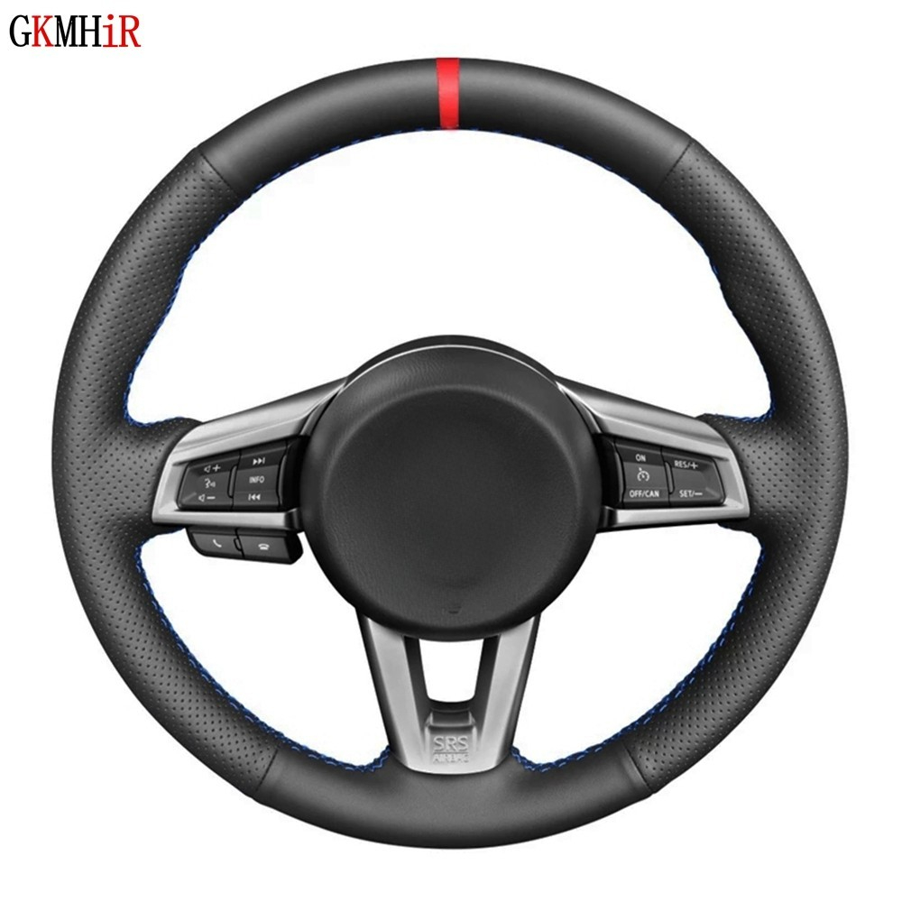 DIY cosido a mano suave negro cuero Artificial marcador rojo protector para volante de coche para Mazda MX-5 MX5 2016 2017 2018 2019 2020
