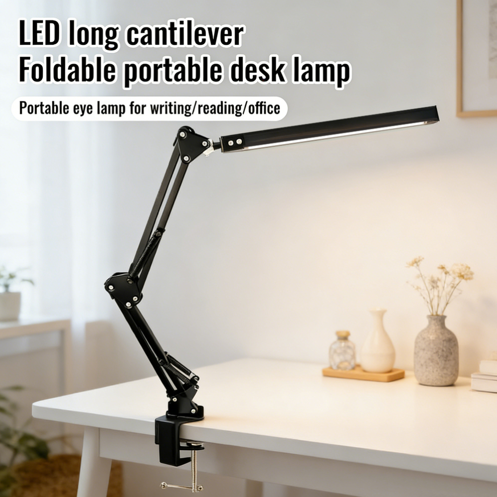 Lâmpada de mesa LED com braçadeira 5/10W, braço oscilante ajustável, 3 modos de iluminação, 10 níveis de brilho, proteção para os olhos, para escritório/estudo/leitura