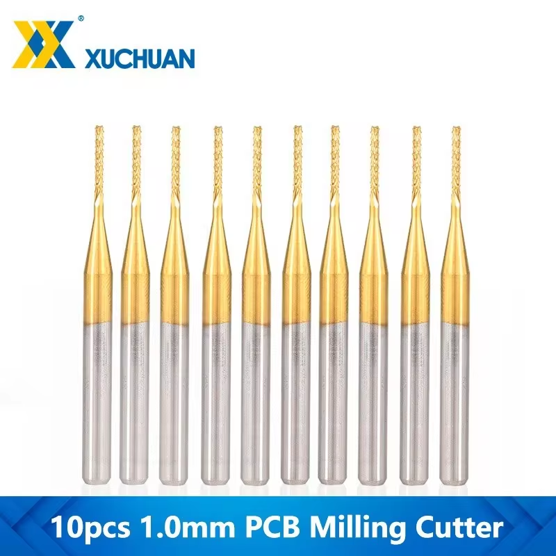 Titânio revestido Carbide PCB Milling Cutter, CNC Router Bits, Mill End Mill para PCB Machine, Milling Tool, 0.8-3.175mm, 10Pcs