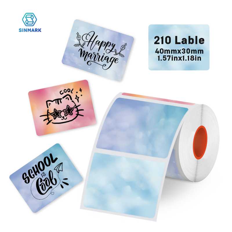 SINMARK étiquettes autocollantes avec motif ciel 4 couleurs 210 pièces/rouleau papier auto-adhésif pour imprimantes thermiques étiquette créative bricolage