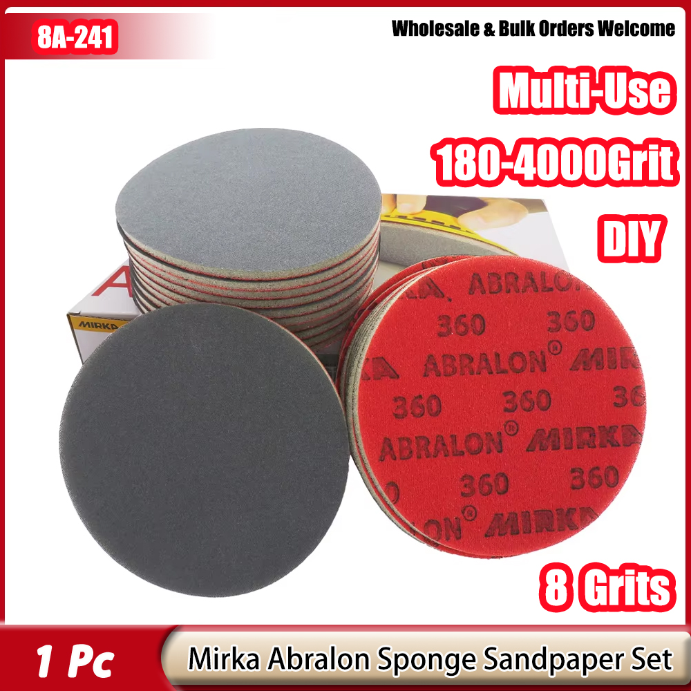 Mirka Abralon 6-дюймовый губчатый шлифовальный диск 8A-241 Круглая наждачная бумага с крючком и петлей, зернистость 180-4000, эластичная полировка для шлифования