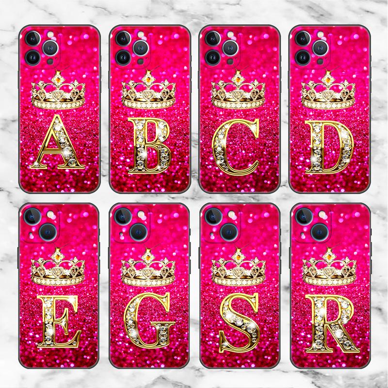 Coque de téléphone en silicone noir avec diamants roses pour Apple iPhone, 11, 15, 13, 14 Pro Max, 12 Plus, X, 15Pro