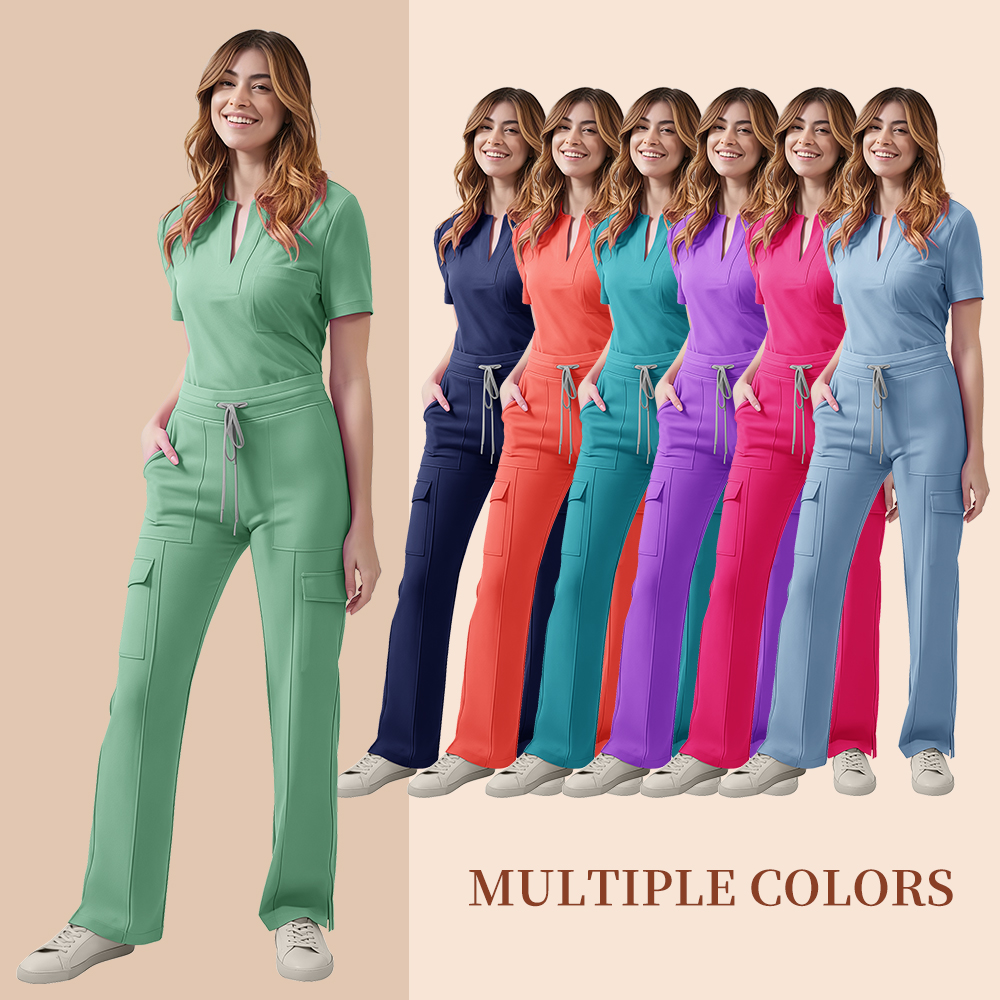 Uniforme médico feminino enfermeira conjunto bolso superior + calças 2 peça terno de enfermagem sala de operação roupas salão de beleza trabalho wear