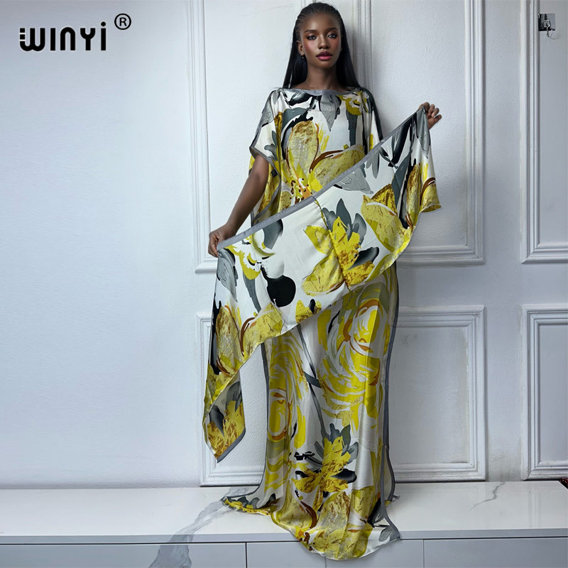WINYI muslim african traditional dresses for woman dubai abaya Crew Neck  Kaftan Dress,Elegant Maxi Length Dress,beach cover up
