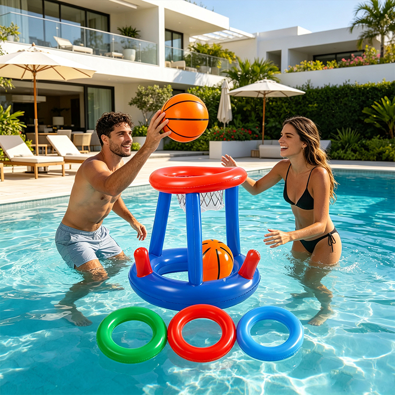 Opblaasbare basketbalring met interactief zomerzwem- en waterspeelgoed voor buiten, strandfeestjes en zwembaden, interactief drijvend speelgoed
