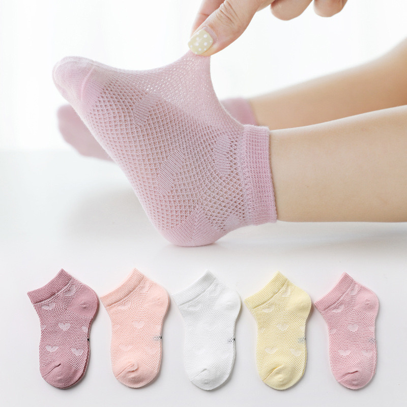 5-Paar-Sets für 1 bis 3 Jahre, weiche Baumwolle, kurze Röhren-Mesh-Socken, Sommer-Accessoires für Babys, Mädchen, Jungen, Kleidung, buntes Geschenk