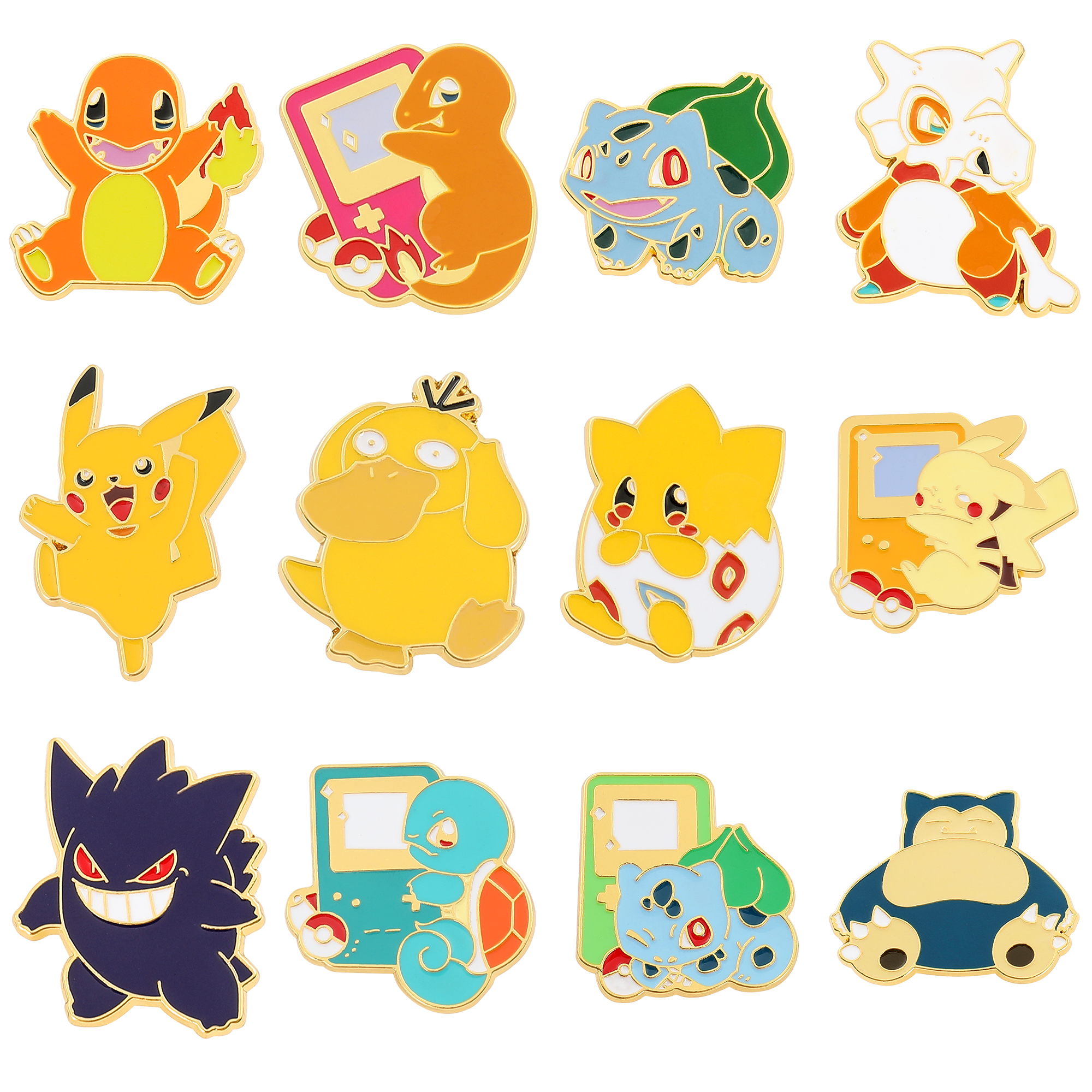 Bros Pikachu Lucu Figur Anime Gengar Psyduck Squirtle Togepi Bulbasaur Pin Enamel untuk Tas Ransel
