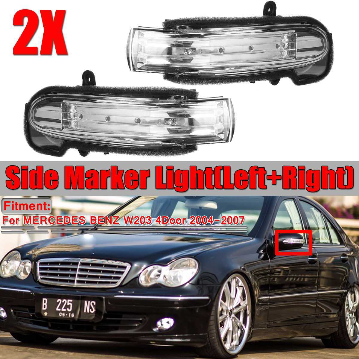 Luz LED de señal de giro del espejo retrovisor para mercedes-benz, W203, C203, 4 puertas, 04-07, lámpara de espejo lateral del ala de la puerta, indicador de luz lateral