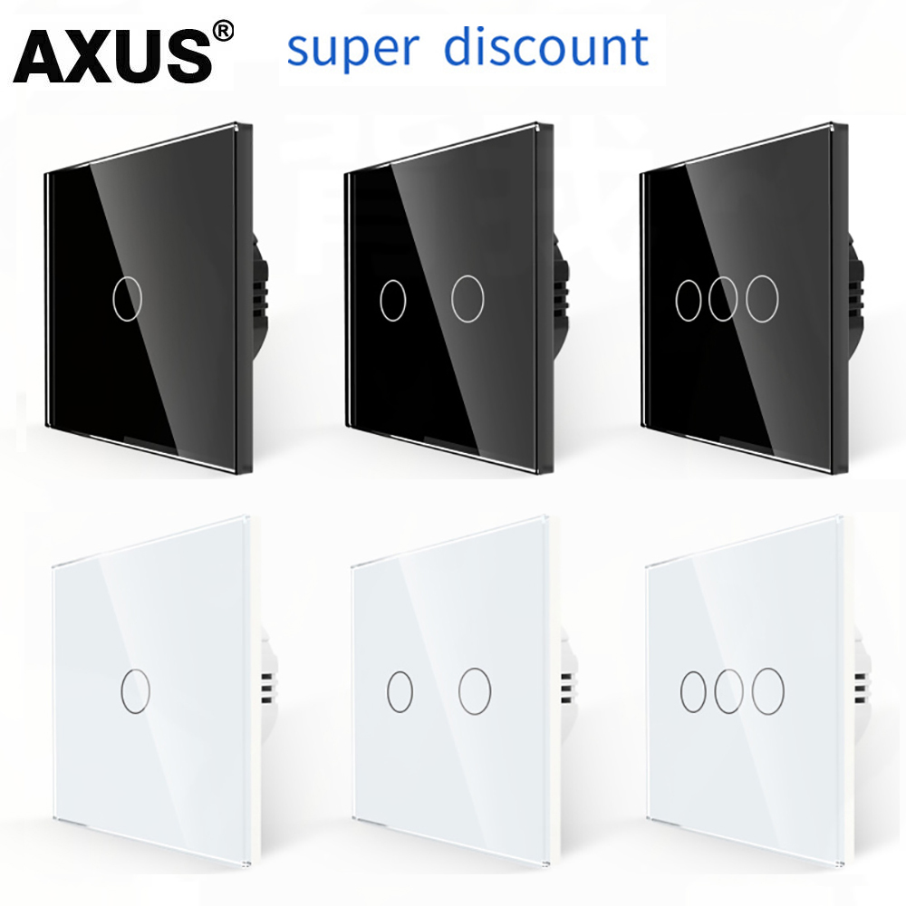 Włącznik dotykowy AXUS EU AC100-240V LED 1/2/3-gangowy, panel z kryształowego szkła, włącznik światła ściennego, włączniki z czujnikiem, Interruttore