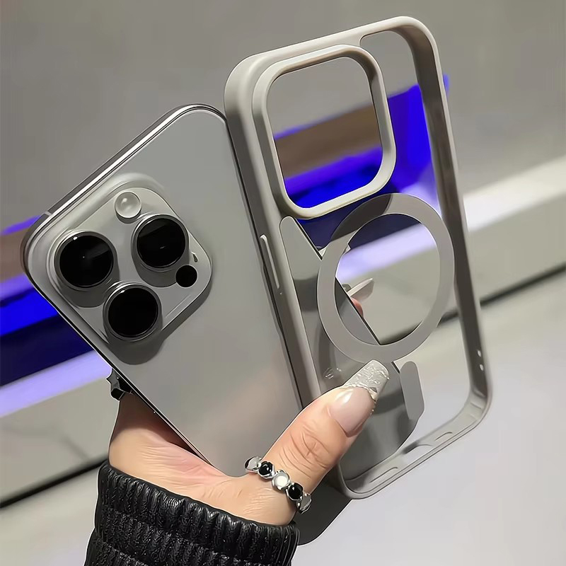 Matte Natural Titanium Magnetic Charging Phone Case for iPhone 16 15 14 13 12 11 Pro Max Plus Mini MagSafe Shockproof Hard Cover