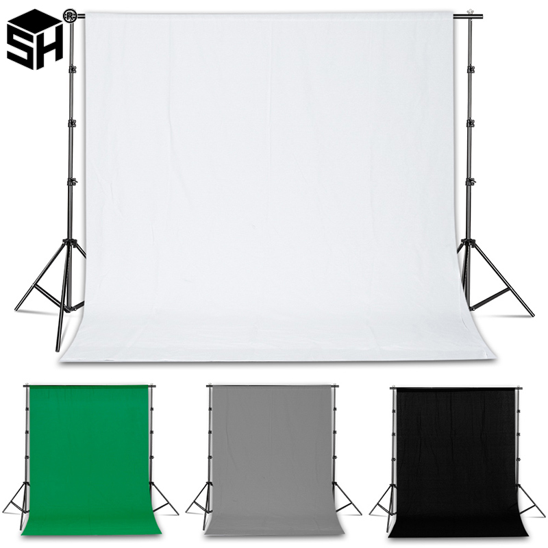 SH ภาพพื้นหลังเท่านั้นผ้า Rod Pocket สีขาว/ผ้าฝ้ายสีดําสีเขียวหน้าจอ Chromakey ฉากหลังสําหรับ Photo Studio
