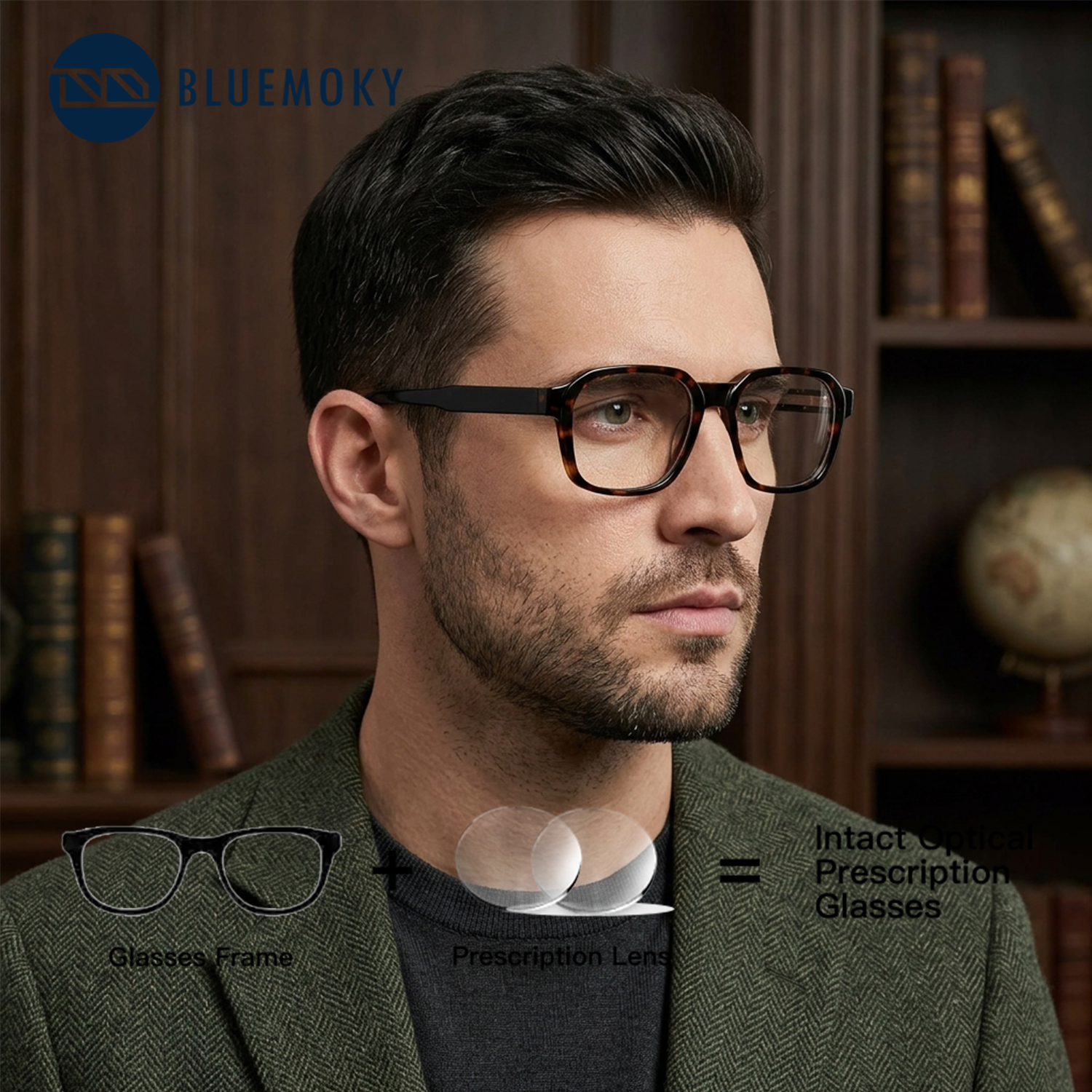 Bingkai Optik Pria BLUEMOKY dengan Resep, Lebar 143mm, Bentuk Persegi Panjang, Asetat, Fotokromik, Kacamata Anti Cahaya Biru