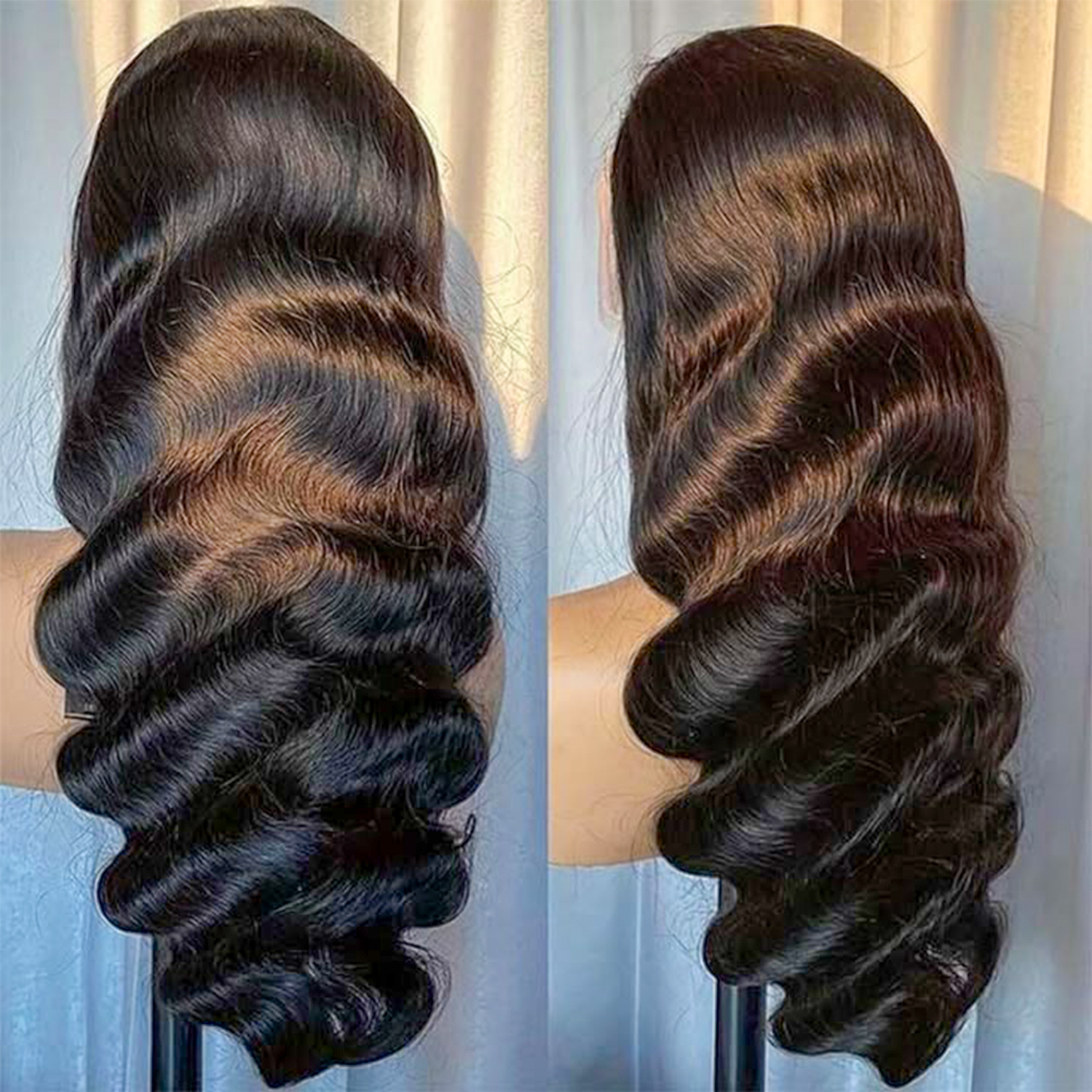 Parrucche Frontali in Pizzo di Capelli Umani Ondulati (Body Wave) Densità 200, 30-38 Pollici, 13x6 14x6, Remy Nere, Trasparenti, Effetto Bagnato e Ondulato