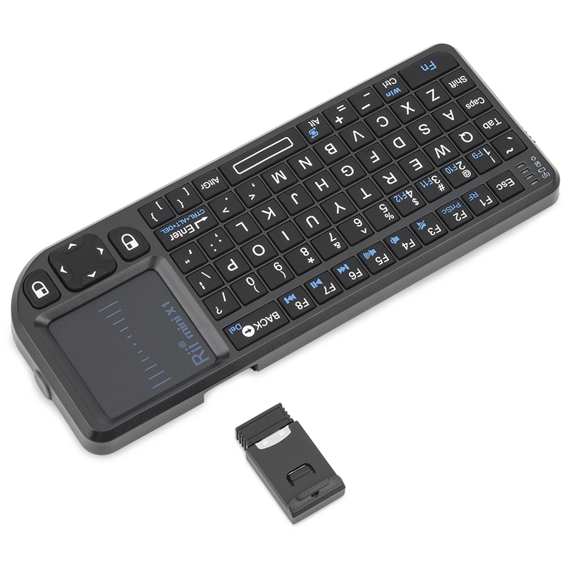 Rii X1 2.4GHz Keyboard Nirkabel Mini Hitam US/RU/ES/FR Mouse Udara dengan Remote Control Layar Sentuh untuk Kotak TV Android/PC/Laptop