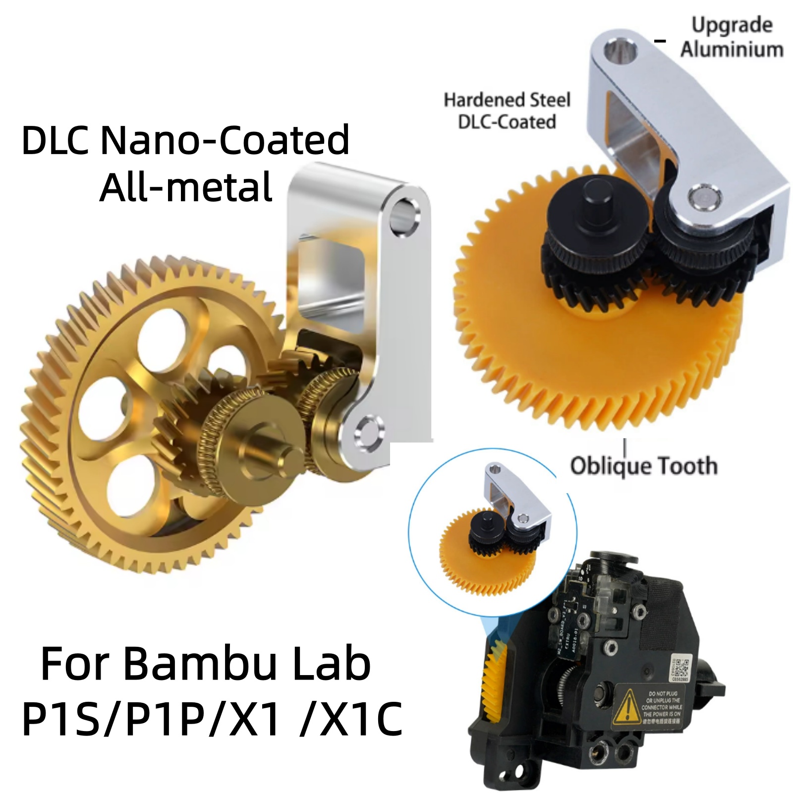 Upgrade gehard staal extruder tandwielconstructie voorBambu Lab X1/X1C/P1P/P1S 3D-printer Volledig metaalRNCNano-gecoate tandwiel van gehard staal